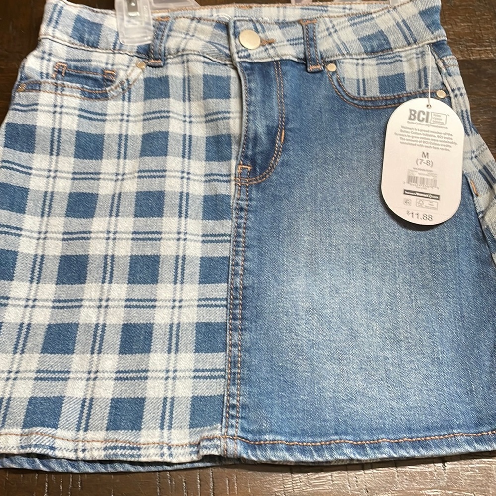 Wonder Nation Plaid Blue Jean Skirt